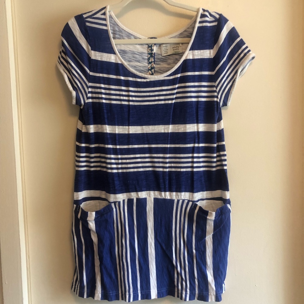 Anthropologie Blue and White Stripe Tunic Top with pockets
